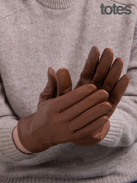 Totes Brown 3 Point Smartouch Winter Leather Gloves (N62875) | £20
