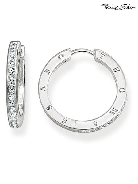Thomas Sabo White Medium Hinged Hoop Earrings: 925 Silver, Zirconia (N64869) | £125