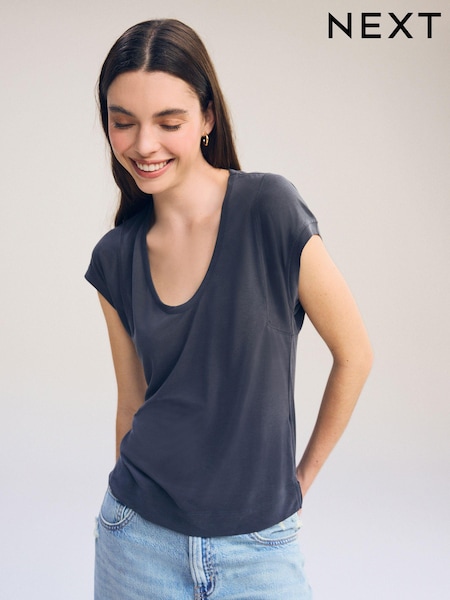 Charcoal Grey Premium Modal Rich Short Sleeve Scoop Neck T-Shirt (N65419) | £18