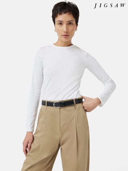 Jigsaw White Long Sleeve 100% Cotton Top (N65441) | £34