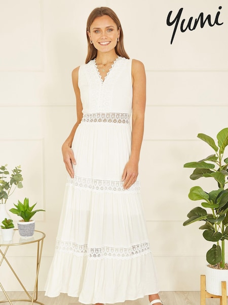 Yumi White Lace Trim Sun Dress (N65901) | £58