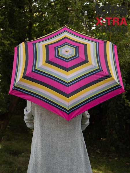 Totes Pink Xtra Strong Mini Magenta Block Stripe Print Umbrella (N66225) | £27