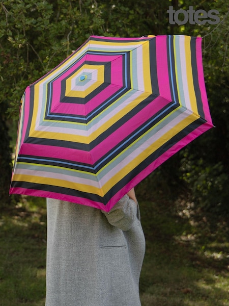 Totes Multi Eco Supermini Magenta Block Stripe Print Umbrella (N66233) | £14