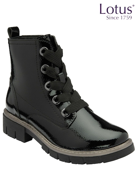 Lotus Black Patent Lace-Up Ankle Boots (N66284) | £65
