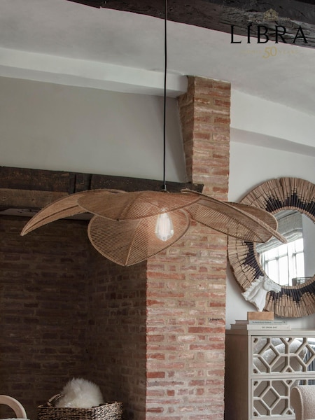 Libra Interiors Metal Gold Jute Natural Natrang Fan Leaf Shade Pendant (N66785) | £125