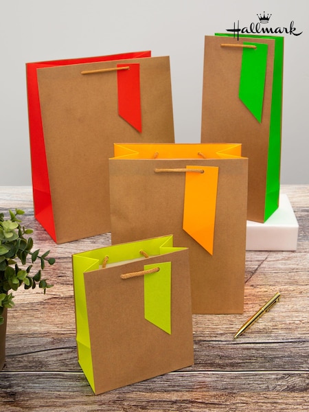 Hallmark Natural Set of 4 Gift Bags Neon Kraft Designs (N66878) | £9