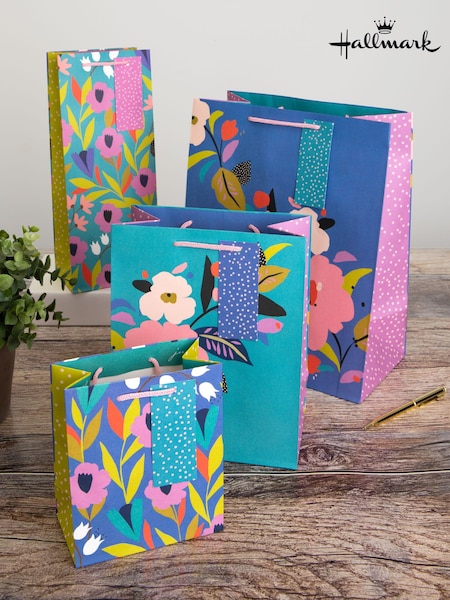 Hallmark Blue Set of 4 Gift Bags In Floral Designs (N66911) | £9