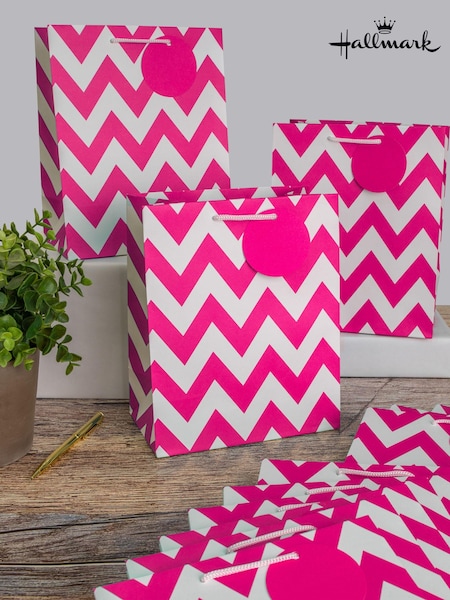 Hallmark Pink Set of 12 Medium Gift Bags In Zig-Zag Design (N66922) | £18