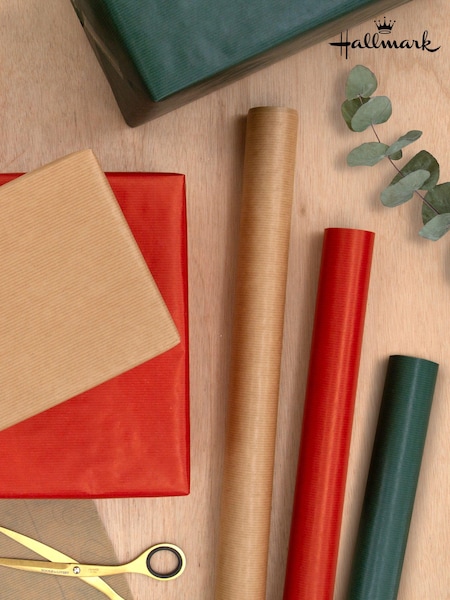 Hallmark Brown 9M Pack of 3 Kraft Wrapping Paper in 3 Colours (N66948) | £10