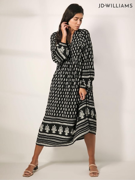 JD Williams Black Border Print Batwing Smock Maxi Dress (N67248) | £22