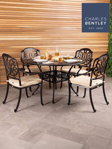 Charles Bentley Black Garden Cast Aluminium 4 Seater Outdoor Dining Set (N67796) | £720