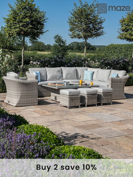 Maze Light Grey Oxford Garden Rattan Dining Set with Rising Table And Armchair (N68191) | £2,450