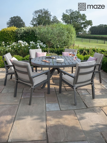 Maze Dove Grey Garden New York 6 Seat Round Dining Set (N68193) | £1,200