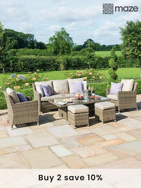 Maze Beige Winchester Garden Rattan Sofa Dining Set with Ice Bucket (N68254) | £1,549