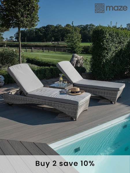 Maze Light Grey Garden Oxford Rattan 3 Piece Sunlounger Set (N68269) | £757