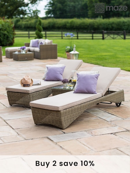 Maze Beige Garden Winchester 3 Piece Sunlounger Set (N68302) | £720