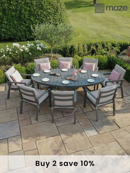 Maze Dove Grey Garden New York 8 Seat Oval Dining Set (N68303) | £1,460