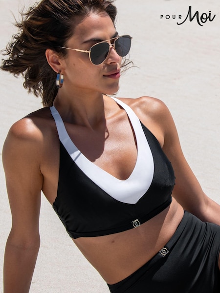 Pour Moi Black Padded Halterneck Fifth Avenue Longline  Bikini Top (N68652) | £38