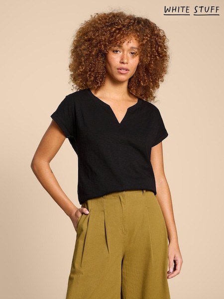 White Stuff Black Notch Neck Nelly 100% Cotton T-Shirt (N69156) | £25
