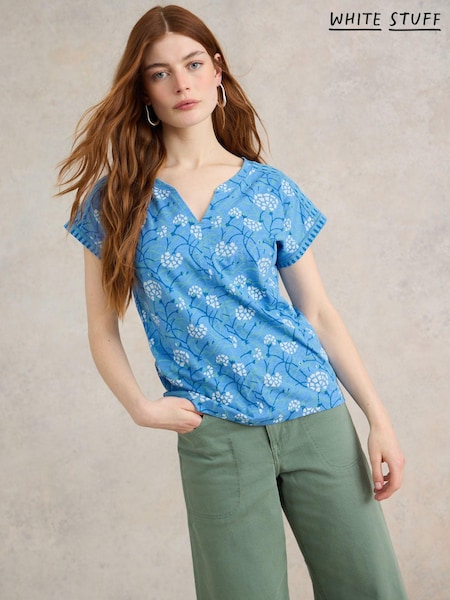 White Stuff Blue Nelly Notch Neck 100% Cotton T-Shirt (N69164) | £29.50