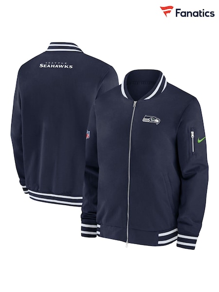 Fanatics Blue NFL Seattle Seahawks Sideline Coach Bomber Jacket (N69437) | £80