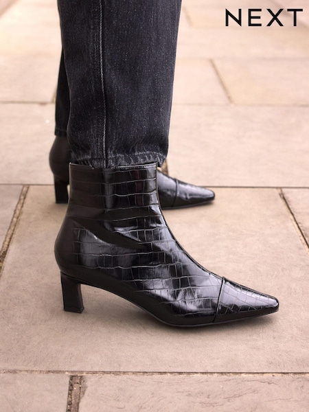 Black Crocodile Effect Forever Comfort® Chisel Toe Ankle Boots (N69838) | £45