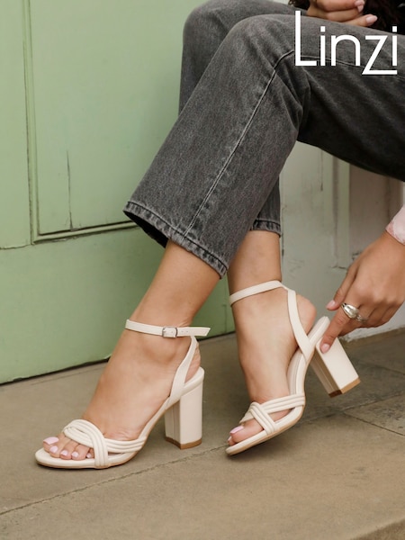 Linzi Nude Regina Block Heeled Sandals With Intertwined Front Straps (N70003) | £36