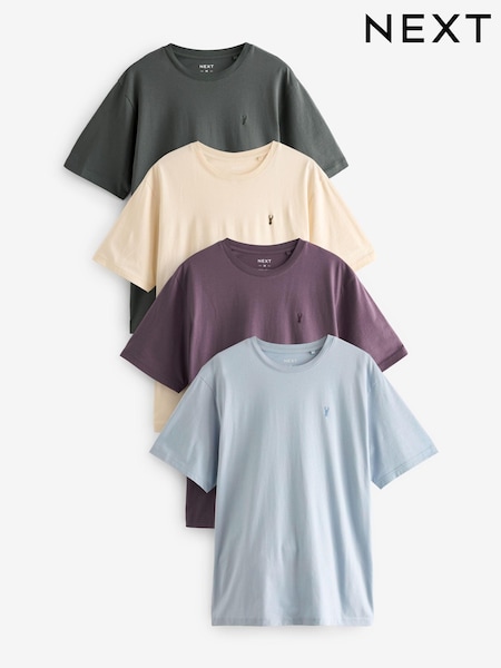 Ecru/Blue/Grape/Grey Regular Fit 100% Cotton T-Shirts 4 Pack (N70122) | £38