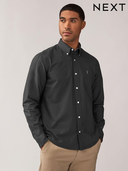 Charcoal Grey Regular Fit Long Sleeve Oxford Shirt (N70606) | £26