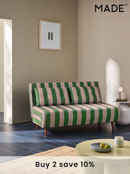 MADE.COM Loden Green Wide Stripe Haru 2 Seater Sofa Bed (N70608) | £475