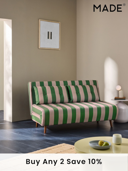 MADE.COM Loden Green Wide Stripe Large Haru 2 Seater Sofa Bed (N70610) | £575