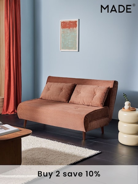MADE.COM Nutmeg Orange Corduroy Large Haru 2 Seater Sofa Bed (N70624) | £550