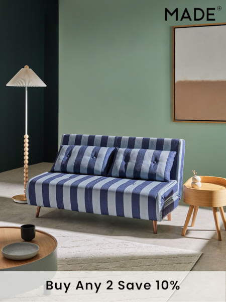 MADE.COM Eclipse Blue Wide Stripe Haru 2 Seater Sofa Bed (N70626) | £475