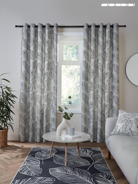 Fusion Black Matteo 100% Cotton Pair of Eyelet Curtains (N70877) | £30 - £80