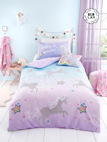 Bedlam Lilac Ombre Unicorn Glow in the Dark Duvet Cover Set (N70903) | £20 - £30