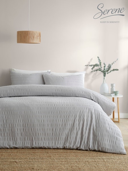 Serene Silver Honley Seersucker Textured Duvet Cover Set (N70920) | £20 - £40