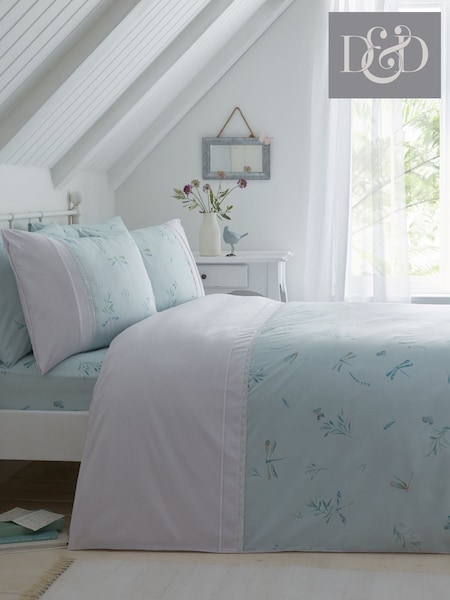 Dreams & Drapes Duck Egg Fifi Lace Detail Duvet Cover Set (N70939) | £25 - £45