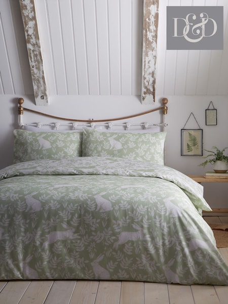 Dreams & Drapes Green Spring Rabbits Reversible Duvet Cover Set (N70951) | £23 - £43