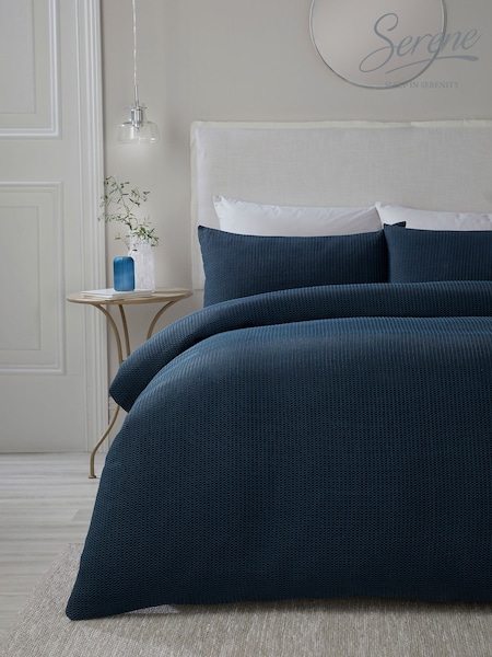 Serene Navy Lindly Textured Duvet Cover Set (N70957) | £25 - £50