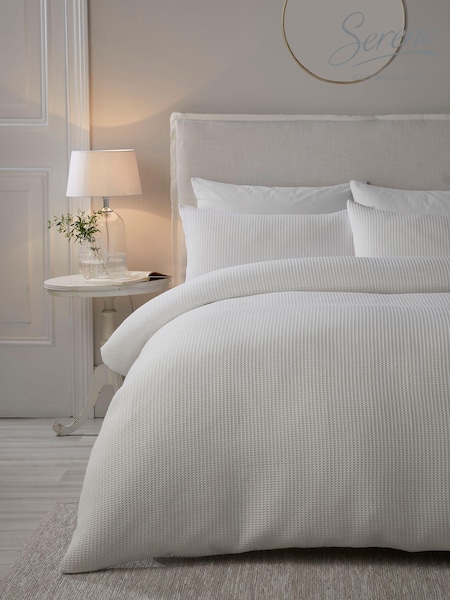 Serene White Lindly Textured Duvet Cover Set (N70960) | £25 - £50