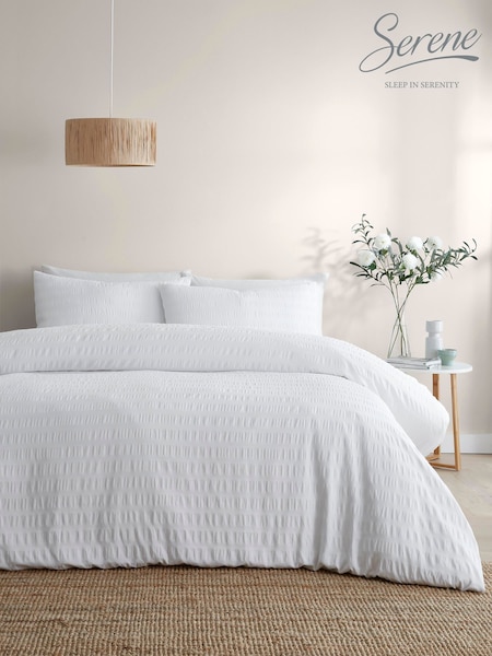 Serene White Honley Seersucker Textured Duvet Cover Set (N70971) | £20 - £40