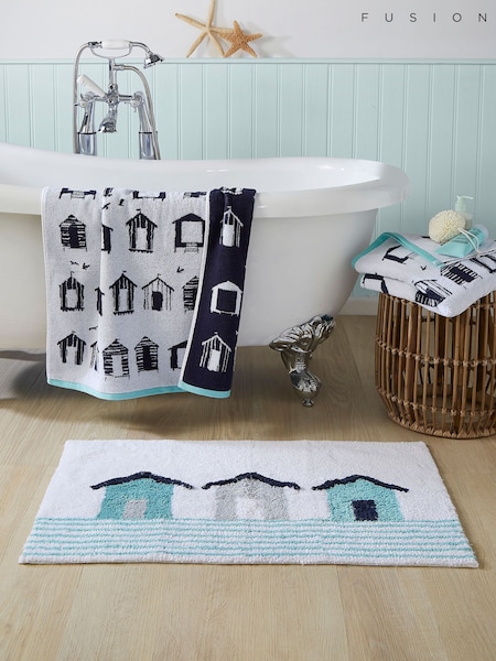 Fusion Blue 100% Cotton Beach Huts Anti-Slip Bath Mat (N70993) | £25