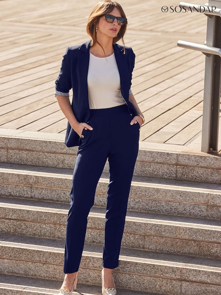 Sosandar Blue Petite Button Detail Trousers (N71218) | £55