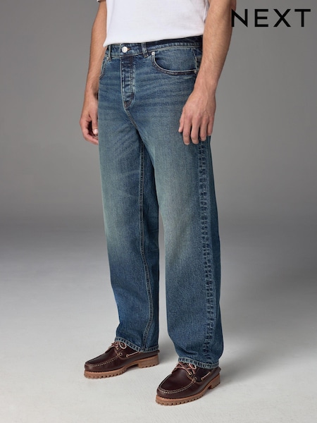 Blue Dark Tint Relaxed Fit Vintage Wash Denim Jeans (N71256) | £30