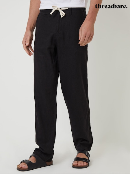 Threadbare Black Linen Blend Trousers (N71620) | £30