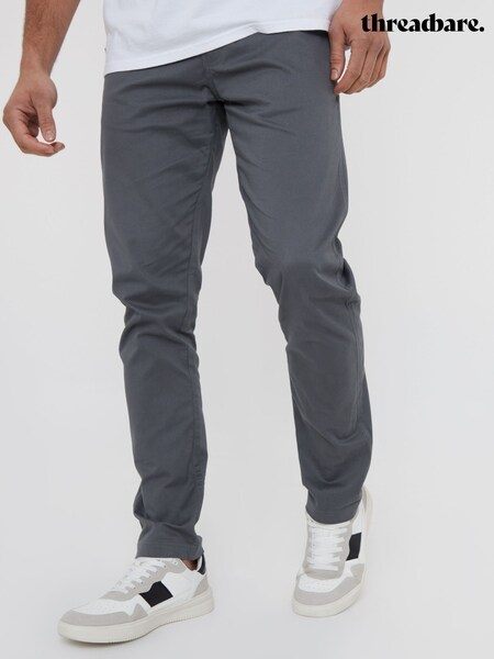 Threadbare Grey Cotton Slim Fit Chino Trousers With Stretch (N71628) | £32