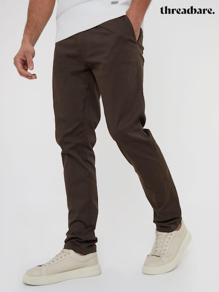 Threadbare Chocolate Cotton Slim Fit Chino Trousers With Stretch (N71633) | £32