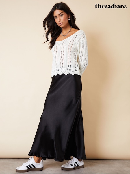 Threadbare Dark Black Maxi Satin Slip Skirt (N71690) | £35