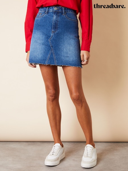 Threadbare Mid Blue Wash Raw Hem Denim Mini Skirt (N71705) | £27