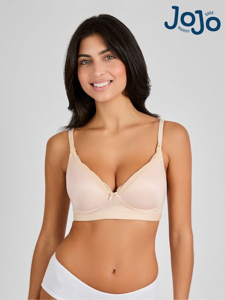 JoJo Maman Bébé Natural Nude Emma-Jane Lace Trim Nursing T-Shirt Bra (N72380) | £25